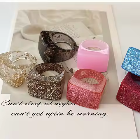 Irregular New Korea Transparent Acrylic Resin Rings Geometric Square Round Ring Colorful for Women G