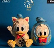 (全新1套2件$2300) URDU 福部屋 Disney 迪士尼 Donald Duck 唐老鴨 招財貓 招財鴨 達摩 公仔 Figure 硬膠 仿木