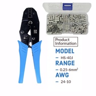 HS-40J Ratchet Terminal Crimping Tool Pliers with 200pcs Copper Wire Splice Connectors Ferrule Crimp