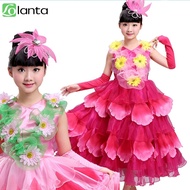 Girls Spanish Flamenco Bullfight Dance Skirt Kids Gypsy Dress Modern Peony Petal Ballroom Red pink R