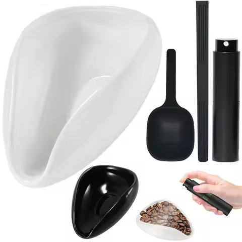 FLYMUYU Coffee Bean Dosing Cup and Spoon Set, Ceramic Dosing Vessel Measuring Tray Kit for Coffee or