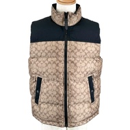 成色極佳 ▲ COACH CG625顏色皮革 Logo 紐帶羽絨背心 米色/黑色 L 碼 正品 男士