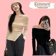 Women's off-the-shoulder, long-sleeved t-shirt, off-the-shoulder design, elegant slit, super flatter