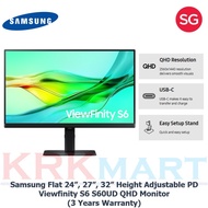Samsung Flat 24”, 27”, 32”  Height Adjustable PD Viewfinity S6 S60UD QHD Monitor (3 Years Warranty)
