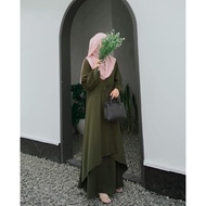GAMIS LEBARAN WANITA LENGAN PANJANG FATMA MAXI WARNA HIJAU ARMY fashion muslim populer BEST SELLER