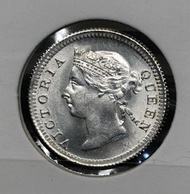 •2a香港五仙 1901年 白銀鑄造【接近全新未使用--爆光靚品/超強車輪轉光】【開埠早期 維多利亞女皇】香港舊版錢幣・銀幣 $2850