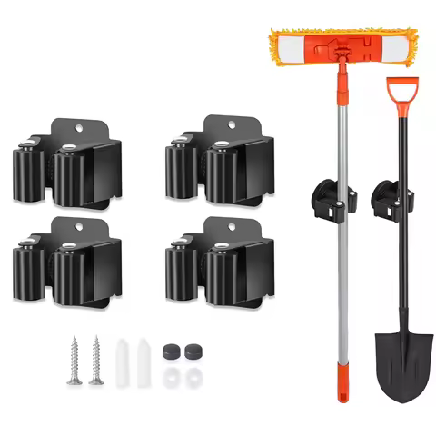 Broom Holder Wall Mount Mop Holder Wall Mounted Stainless Steel Broom Hanger with Screws Garden Outd