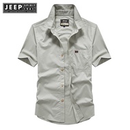 Jeep spirit 1941 estd outdoor casual loose collar short sleeved shirt mens pocket shirt loose Large 