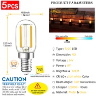 5 Packs DC AC 12V/24V LED Edison Bulb Vintage 1W E12 E14 Low Pressure LED Filament Bulb T22 Retro 90
