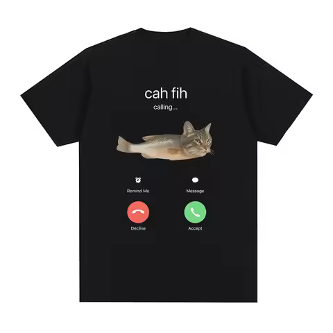 Cah Fih Meme T-Shirt Funny Calling Cat Fish Hybrid Meme T Shirt Absurd Humor Internet Culture Gift V