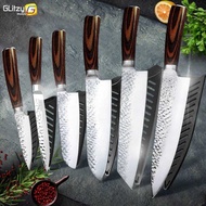 Kitchen Knives Japanese Chef Set 7CR17 High Carbon Steel Full Tang Hammered Non-Stick Santoku s Util