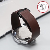 สายนาฬิกาหนังแท้บางเฉียบสำหรับผู้ชายและผู้หญิง สีดำและสีน้ำตาล หัวเข็มขัดพับได้สำหรับ Tissot Longine