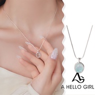 A HELLO GIRL Silver Natural Aquamarine Moonstone Necklace 2023 New Original Design Sense Oval Pendan