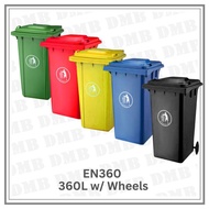 360 Liters Mobile Trash Bin with Cover and Wheels Assorted Colors (EN-360)