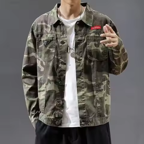New Men Camouflage Denim Jacket Slim Fit Camo Jean Jackets For Man Trucker Jackets Outerwear Coat Si