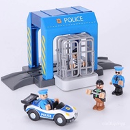 A set of Police thief catching building block suit compatible with wooden train track toy simulation plastic police stat