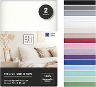 VelvetHome Double Pack Fitted Sheets 90 x 200 cm, 100% Combed Cotton, Made in EU, 165 g/m², Set of 2