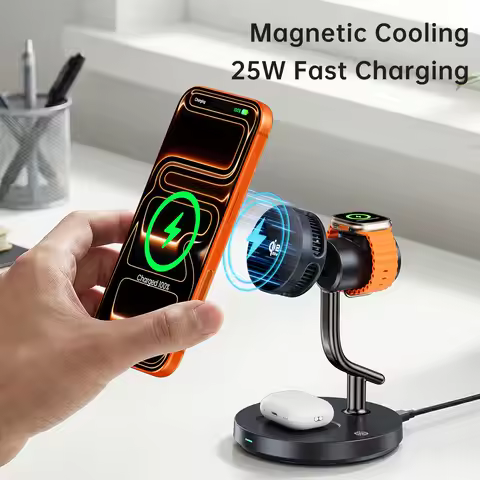 Qi2 25W TEC Cooling Fan Light Night Magnetic Wireless Charger Stand for iPhone 17 Pro Max Samsung Ap