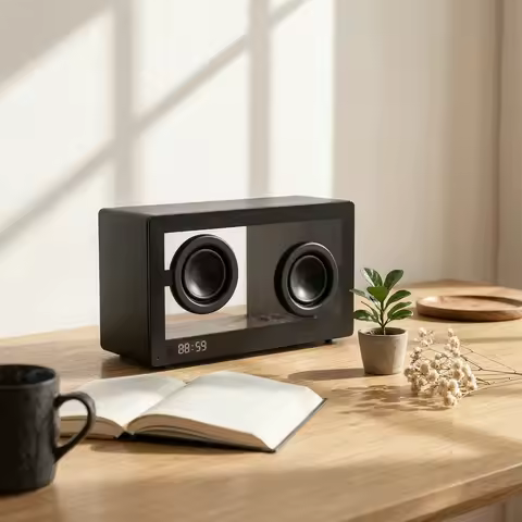 Transparent Speaker Bluetooth Speaker with Clock Gadget Digital Smart for Students, Desk, Nightstand