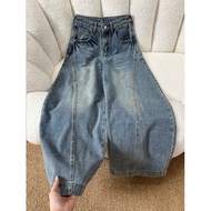 Vintage Scimitar Jeans High quality loose casual wide leg long pants Women's hip-hop high waist stra