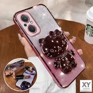 Mirror Bracket Casing OPPO Reno 7Z 5G RENO 8Z 5G Reno7 Z 5g Phone case with soft gold edge shiny and
