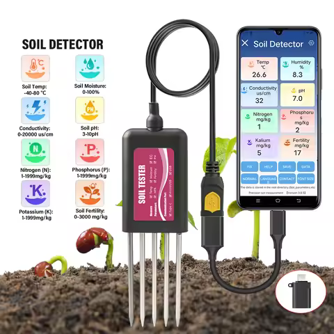 8in1 Smart Soil Tester NPK PH Meter EC Temperature Humidity Fertility Detector IP68 Waterproof Senso