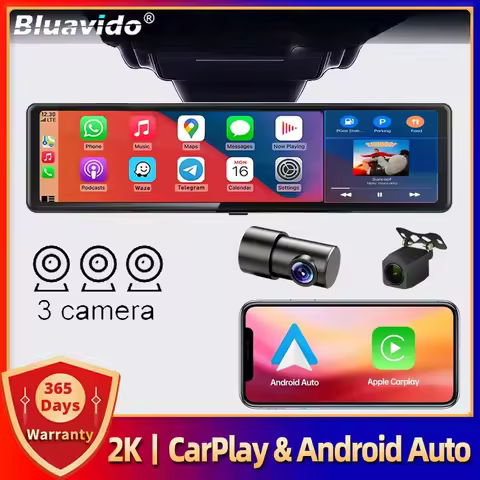 4K UHD 11.26 Inch 3 Channel Dash Cam GPS with Wireless Apple Carplay & Android Auto Voice Control Ba