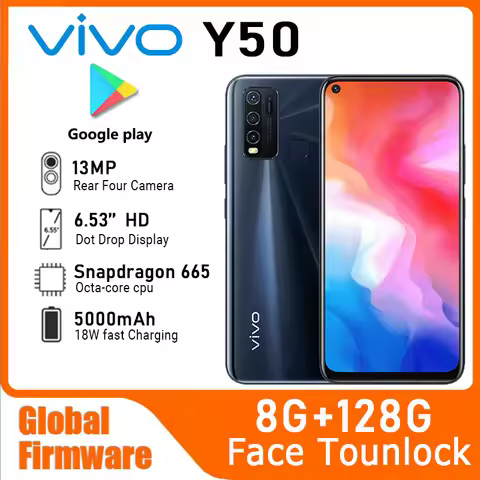 VIVO Y50 Global firmware Smartphone Snapdragon 665 Octa Core 6.53" 5000mAh 8GB 128GB 16.0MP Cameras