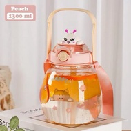 1300ML Character Motif Drinking Bottle - Cute Character Bottle 1300ML - Bottle with Strap 1300ML Cap