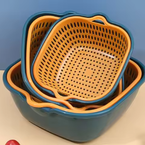 Colander, Double Layer Drain Basket, Plastic Strainer Basket, Reusable Washing Basket, Household Col