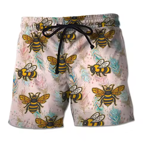 Fashion Honeybee 3D Print Short Pants For Men Clothes Bee Lover Beach Shorts Hawaiian Flower Trunks 