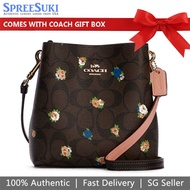 Coach Handbag In Gift Box Crossbody Bag Signature Vintage Rose Mini Town Bucket Bag Brown Black # C7270