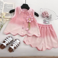 Flower and Bow Design Backless Sleeveless Top and Shorts Set 1 Set
