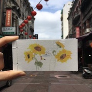 岩崎知弘-海邊的向日葵、女孩與小狗-插畫古書樣便條紙