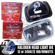 CIRCUIT Halogen Head Light H4 Square(C-6052/6002)12Volts or 24Volts 100/90 Watts(Per Piece.)