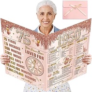 Turypaty Large 75th Birthday Card With Envelope for Girls, Pink Rose Gold Back in 1950 Happy 75th Bi