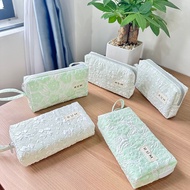 Handmade pen bag made from blue foam brocade fabric / large pencil case that can hold casio calculat
