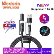 Mcdodo 60W Cable with Digital Display USB A+USB C to USB C+Lightning Fast Charging Cables For iP 16 