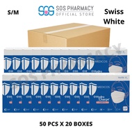 MEDICOS Slim Fit Size S/M 165 HydroCharge 4ply Surgical Face Mask Swiss White (50's x 20 Boxes) - 1 Carton