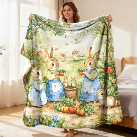Custom Peter Rabbit Garden Fleece Blanket Personalized Name Text Bunny Vegetable Print Throw Soft Wa
