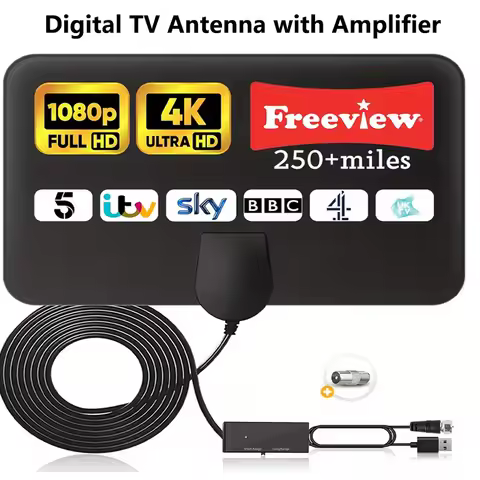 HD Indoor Digital TV Antenna With Amplifier - 5.0m Coaxial Cable 250 Mile Range Supports HD And UHD 