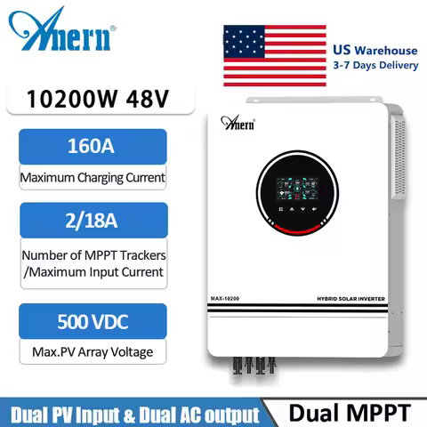 Anern 10.2KW Hybrid Inverter Off Grid Inverter 48v on Grid Solar Inverter Pure Sine Wave Bulit In 16