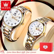 OLEVS Jam Tangan Couple Watch Gift Box For Lover Original Waterproof Stainless Steel Casual Silver G