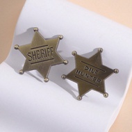 1/2pcs Western Cowboy Hat Pins Hexagonal Stars Badge Medallion, Metal Alloy, Werewolf Mafia Cards Ac