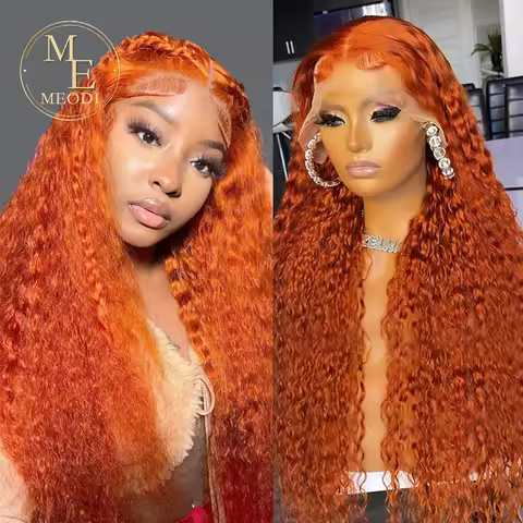 MEODI HAIR Human braiding hair 13x6 Hd Colored Ginger Orange Curly Lace Frontal Wig 13x4 Deep Wave L