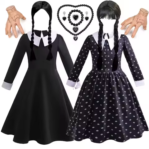 Gothic Black Dress Halloween Costume for Girls 2025 Party Ball Gown Children Cosplay Adams Family Ve
