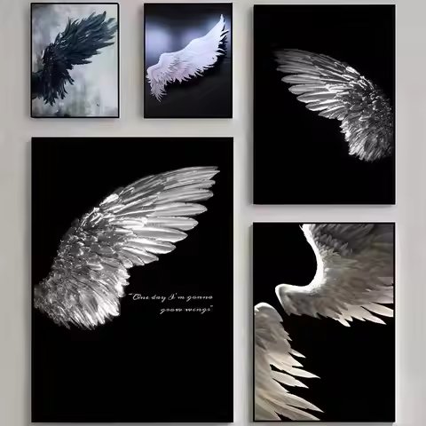 Black White Angel Wings DIY Sticky Poster Vintage Room Bar Cafe Decor Home Decor
