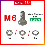 STAINLESS STEEL (M6) BOLT AND NUT/SCREW AND NUT/SKRU/BOLT/NUT STAINLESS STEEL