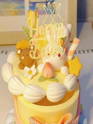 1入組復活節兔子蛋糕花邊,烘焙甜點裝飾,杯子蛋糕撥插