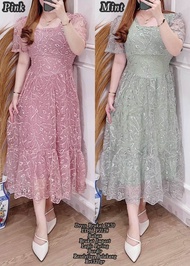 DRESS BROKAT TANGAN PENDEK MODEL SIMPLE MEWAH DAN ELEGAN-DRESS PESTA WANITA HARGA MURAH